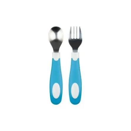 Spedizione Gratuita Set De Cuchara Y Tenedor Dr Browns De Agarre Suave Azul