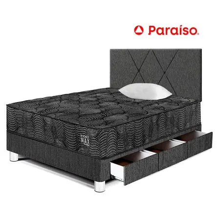Dormitorio Pocket Max Black 1.5 Plazas Con Cajones + Respaldo Charcoal Esclusivo