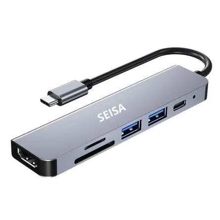 Affare Adaptador Hub SEISA 6 en 1 Tipo C a Tipo C, USB, SD, TF y HDMI 4K