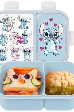 Artigianale Lilo & Stitch | Caja de Bento con compartimentos divididos y tenedor de Disney | Agua