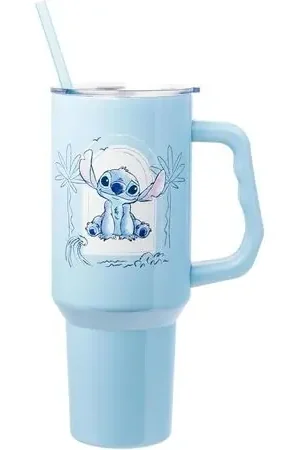 Top Qualità Lilo & Stitch | Vaso de acero inóxidable con asa y pajita de 40 OZ | Celeste