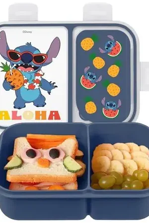 Lilo & Stitch | Caja de Bento con compartimentos divididos y tenedor de Disney | Azul Stitch Direttamente Dal Produttore
